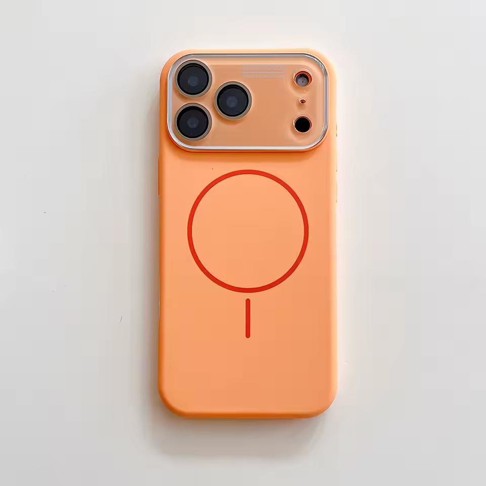 

Магнитный чехол для телефона с большим окном для iPhone 17 16 15 14 Pro Max Magsafe Жидкий силикон Роскошная противоударная защитная крышка iPhone 17 Pro Max оранжевый