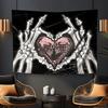 Gothic Skeleton Hands Tapestry Skull Heart Wall Hanging Macabre Art Fabric Poster For Living Room Bedroom Home Decor Aesthetic