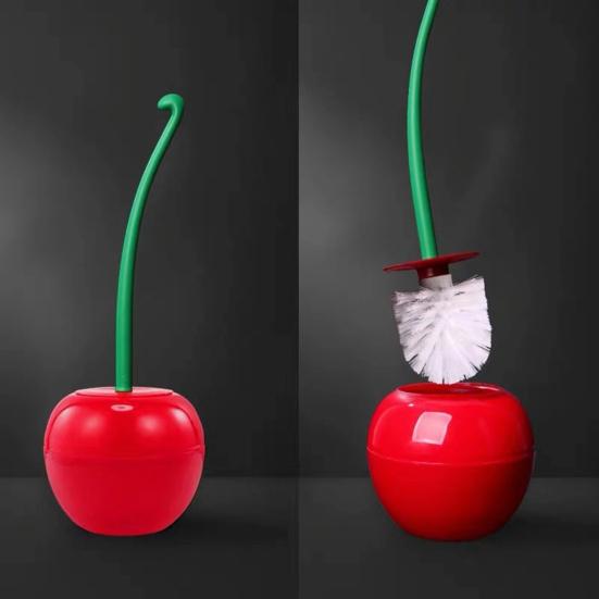 Yousheng Cherry Shape Toilet Brush with Holder Bowl Long Handle Design Comfortable Grip Household Bathroom Cleaning Tool Cleaner