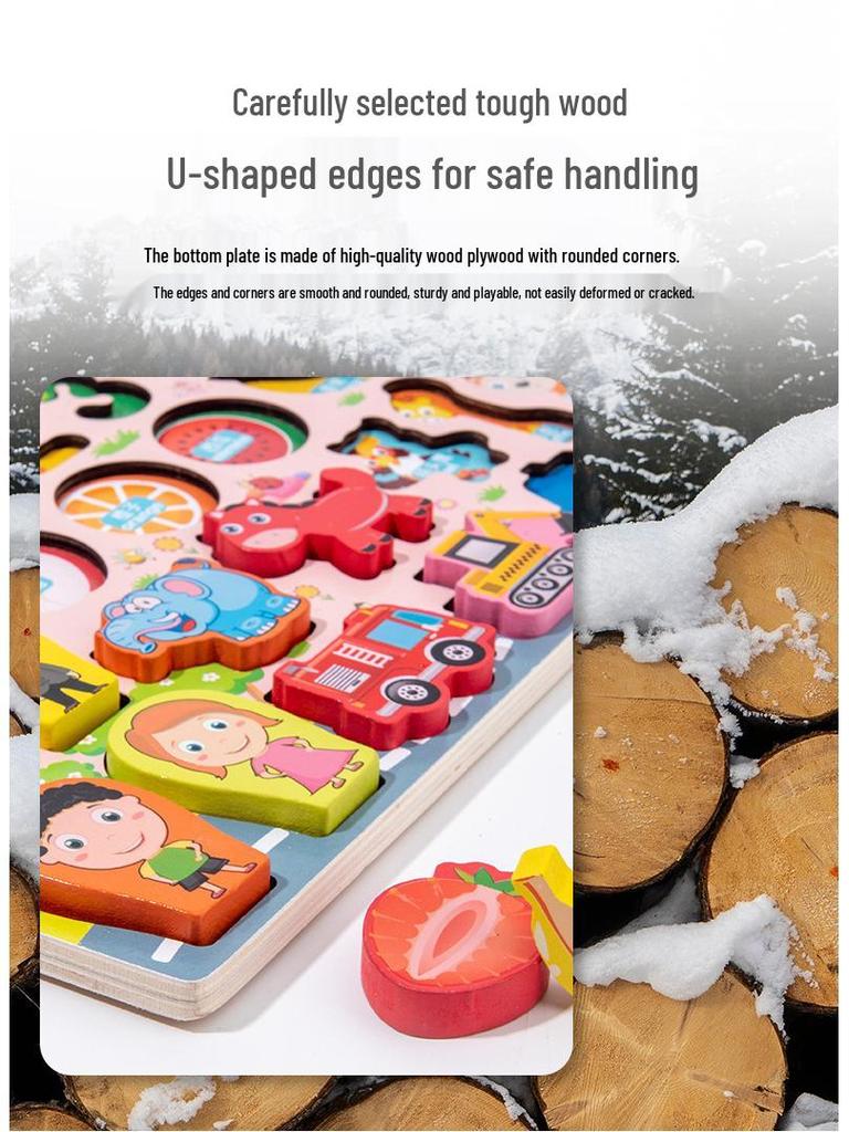 Children's Multifunctional Montessori Learning Board - Fruit Numbers & Building Blocks Puzzle Toy