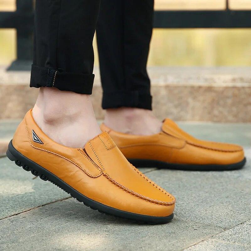 Leather Men's Casual Loafers Moccasins Breathable Slip-On Black Driving Shoes
