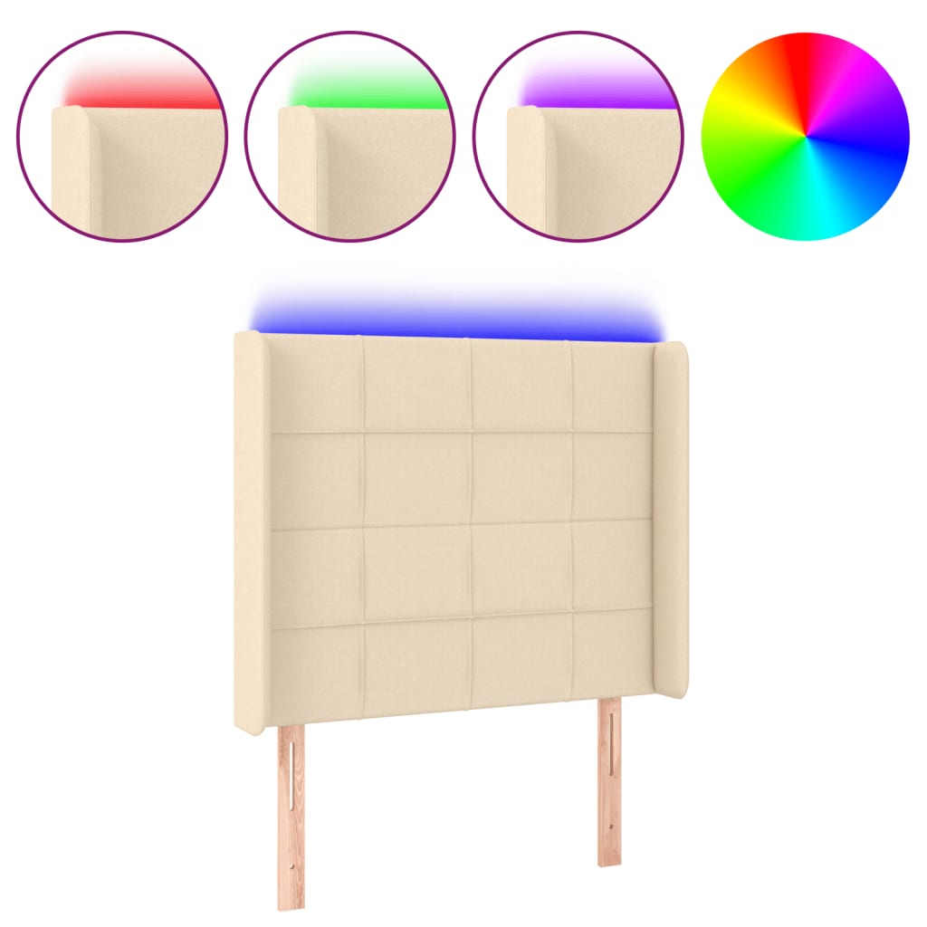 Vidaxl Zagłówek Do Łóżka Z Led, Kremowy, 93X16X118/128 Cm, Tkanina