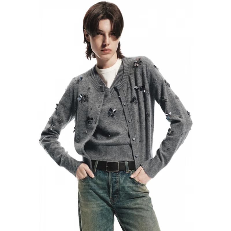 

MO&Co. Женский короткий кардиган из мериносовой шерсти с бисером S 160