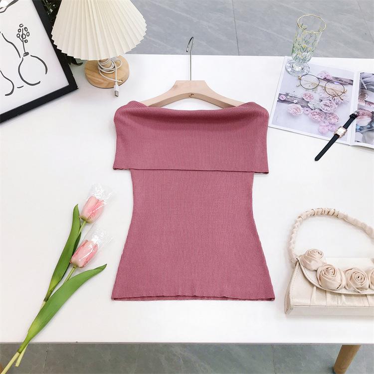 

Однотонные элегантные топы без рукавов с открытыми плечами, корейская мода, тонкая сексуальная укороченная футболка, женская летняя одежда Y2K, узкие топы B-030 One Size розовый