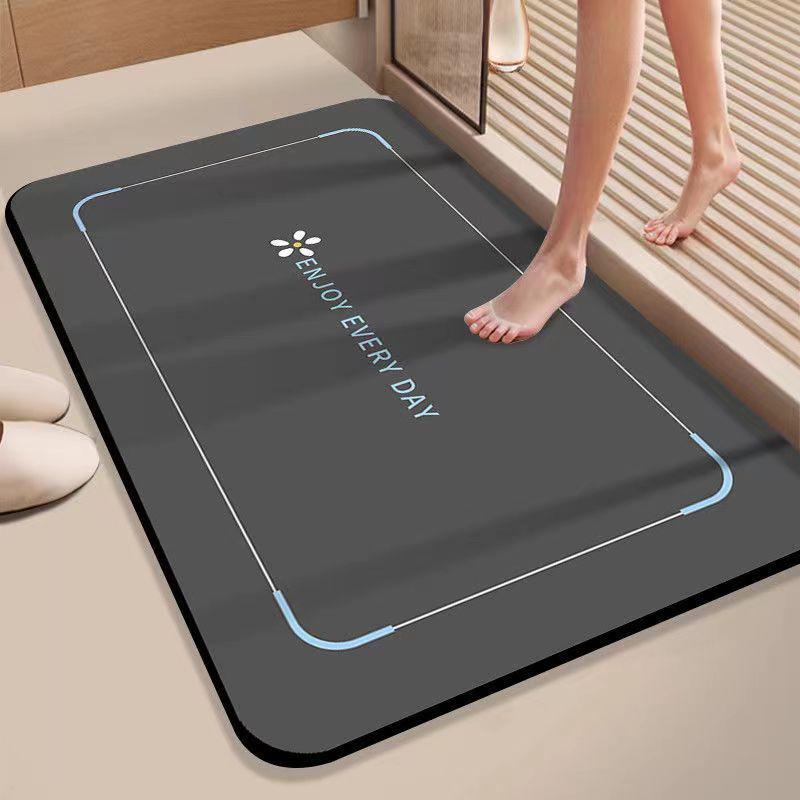 Quick-Dry Diatom Mud Bathroom Mat - Water Absorbent, Non-Slip Foot Mat with Silk Flower Design