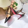 Nude High Heels Women's Stilettos New Summer Sexy Royal Sister Cross Strap Pointed Head Red Sole Bag Head Sandals