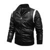 Men's Leather Stand Collar Motorcycle Leather Jacket Fashionable Color Block Coat
