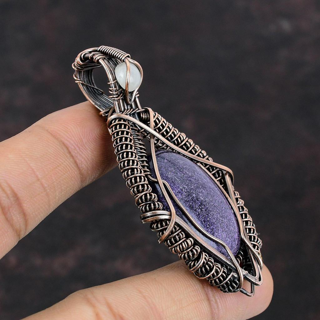 Purpurite Pendant Copper Wire Wrapped Pendant Rainbow Moonstone Wire Wrap Jewelry Unique Copper Wire Pendant Gemstone Handmade Pendant Gift