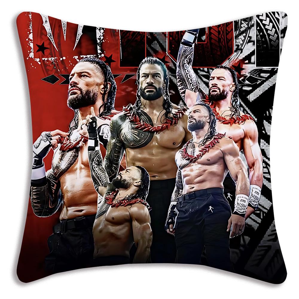 W-WWE LOGO W-WrestleMania Pillow Covers Cartoon Sofa Decorative Home Double-sided Printing Short Plush Cute Cushion Cover
