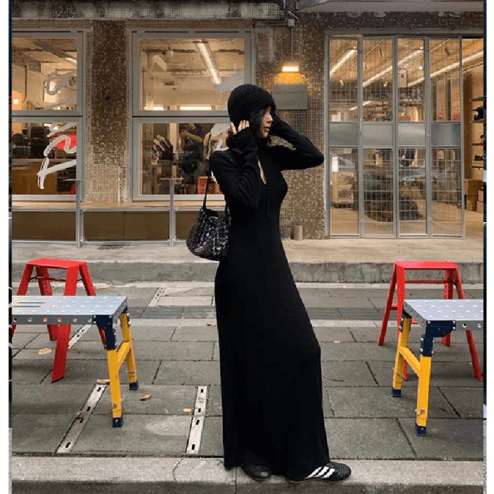 

[Original practice] Sense of atmosphere Autumn and winter long-sleeved hip-wrapped slim-fit dress design sense Yellow white inner skirt XL чорний
