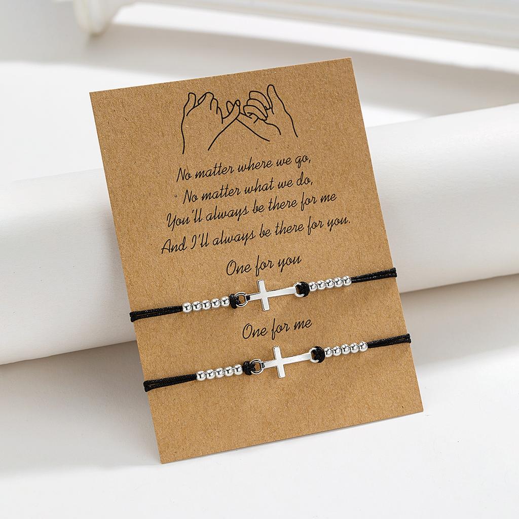 2-piece set of ethnic style alloy crosses, hand woven cards, gift style, friendship hand rope