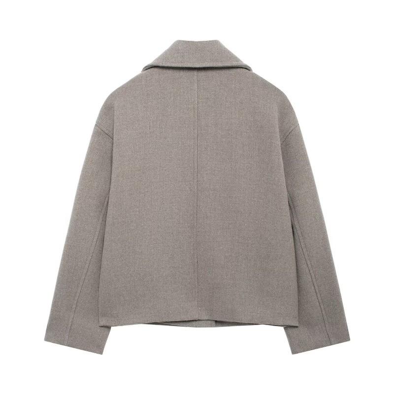 Womens Double-Breasted Wool-Blend Trench Coat With Notched Lapel Loose Fit Office Chic Outerwear In Khaki Black