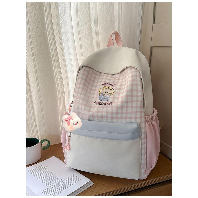 Japanese new high-value, fresh, sweet and sweet plaid backpack, lightweight and large-capacity backpack for junior high school students