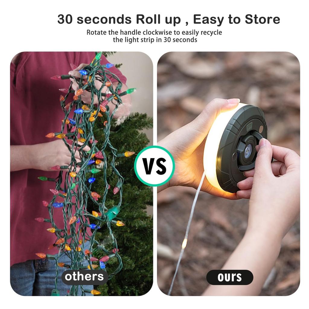 4in1 Camping Lamp Strip LED Atmosphere 10M Length Waterproof Recyclable Light Belt Outdoor Garden Decoration Lamp for Tent Room
