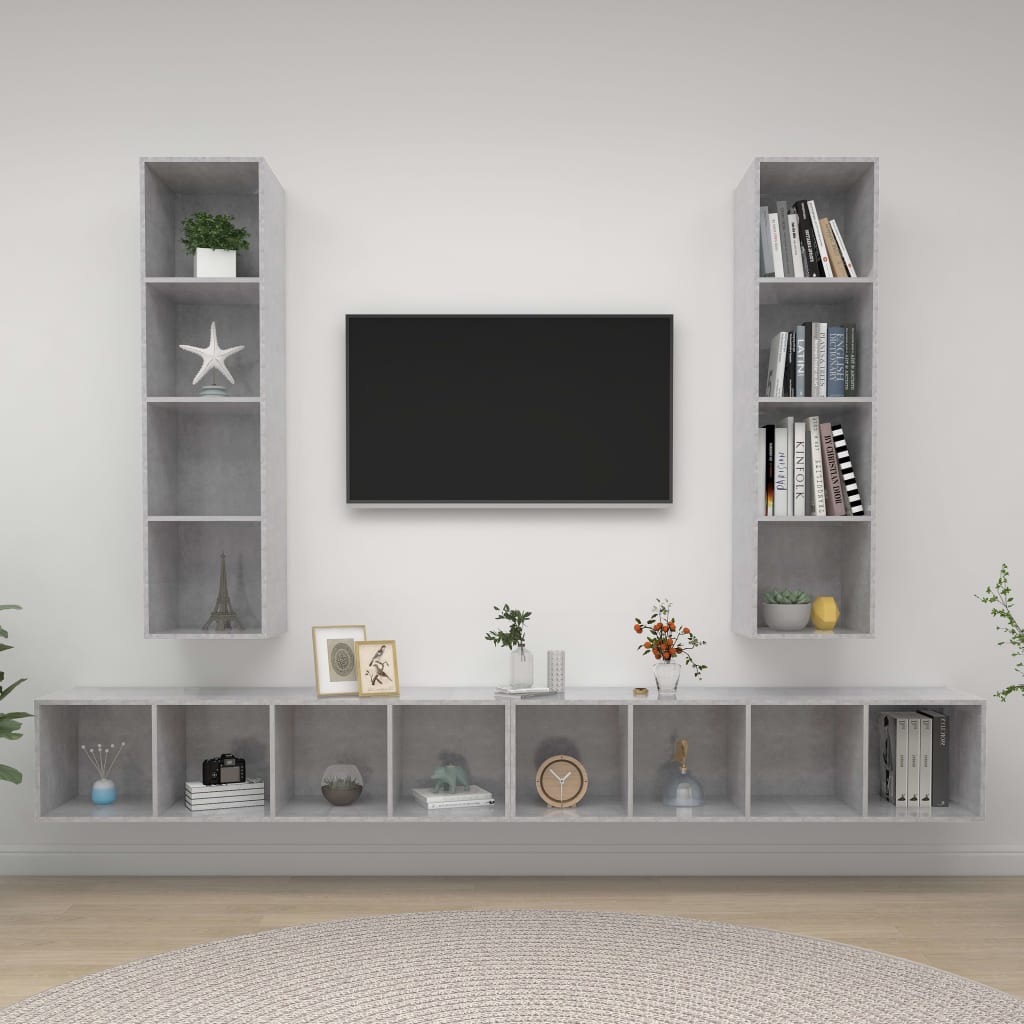 TV Wall Cabinets Set 4 pcs Concrete Grey Particleboard