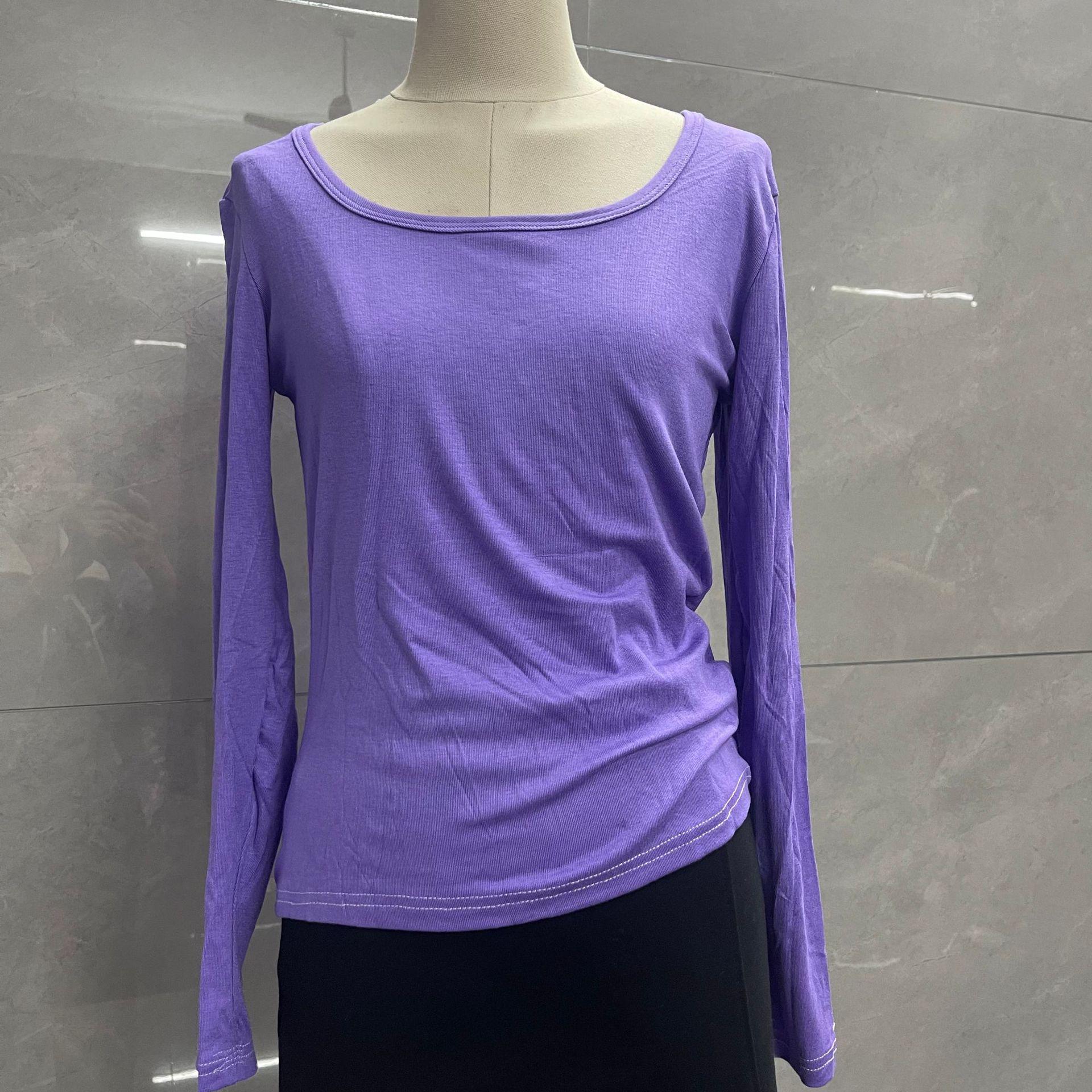 

Korean Spicy Girl Slimming Square Neck Long Sleeve T-shirt - Solid Color M (Recommended ~52 kg)