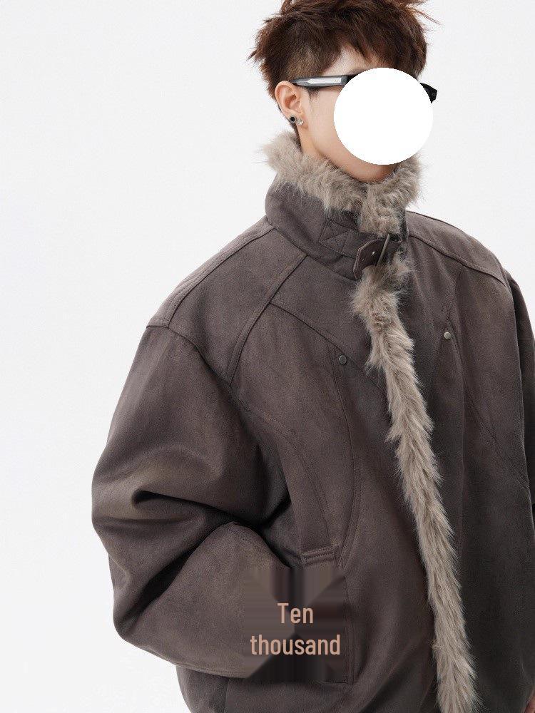 Herren Winter Schnee-Adler Pelzkragen Jacke - Dekonstruiertes Design, Hochwertiger Stehkragen, Warme Baumwolle