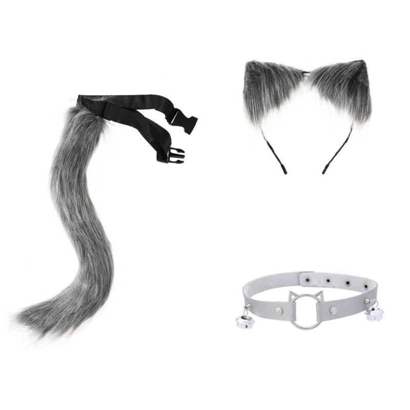Katzenohr-Stirnband mit Schwanz-Kragen-Set Cosplay Anime Kawaii Kostümzubehör Damen Tier-Thema Verkleidung