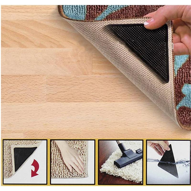 4/8 Pezzi Adesivi Triangolari Antiscivolo per Tappeti su Pavimenti Piastrellati, Angoli di Tappeti, Lavabili e Riutilizzabili, Pasta Fissante per Tappetini da Bagno
