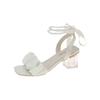 Fashion Women's Comfort Shoes Block Shaped High Heel Pearl Sandals Mediterranean Set Women's Beige Full Set Thick 2024