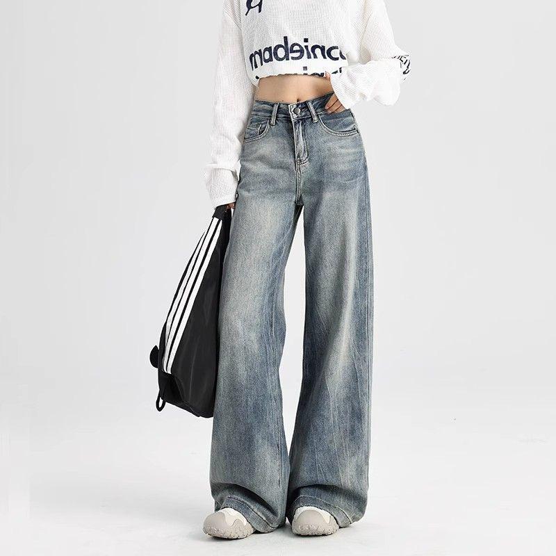 Plus Size High-Waisted Loose Denim Wide-Leg Pants for Women