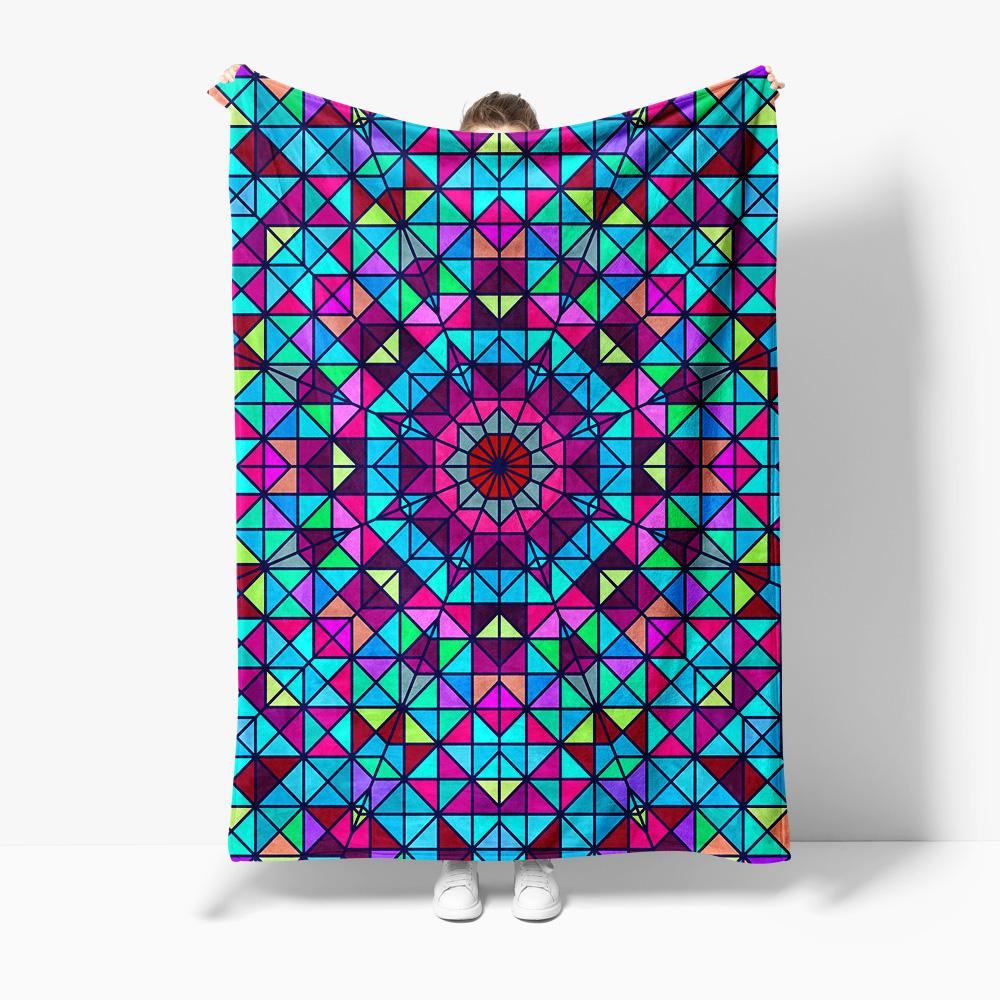 

Colorful Geometric Mosaic Pattern Throw Blanket Sofa Bed Cover Decorative Bedspread Cushion Gift W60H190(CM)-1 Pcs