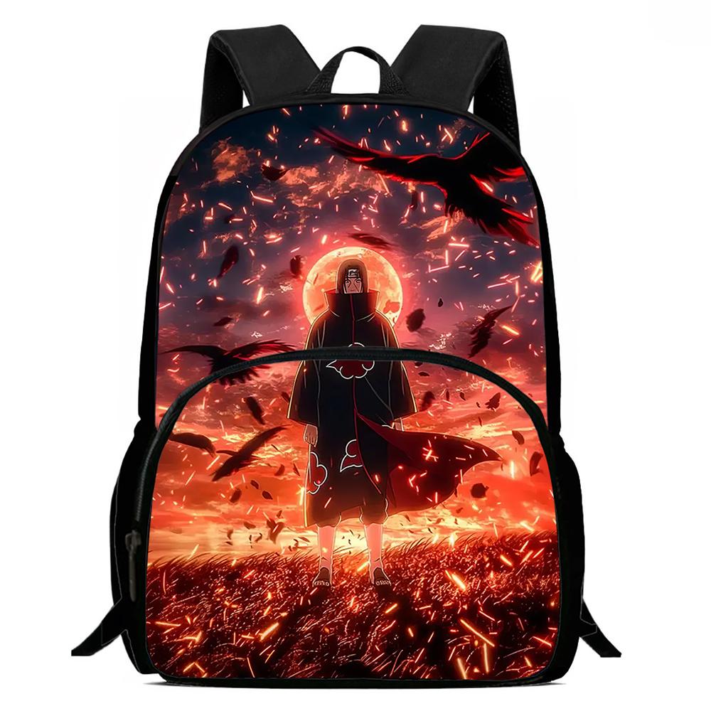 Cartoon NARUTO Pattern Lightweight Backpack With Front Pocket Adjustable Shoulder Strap Unisex Suitable For Children Age 6-10