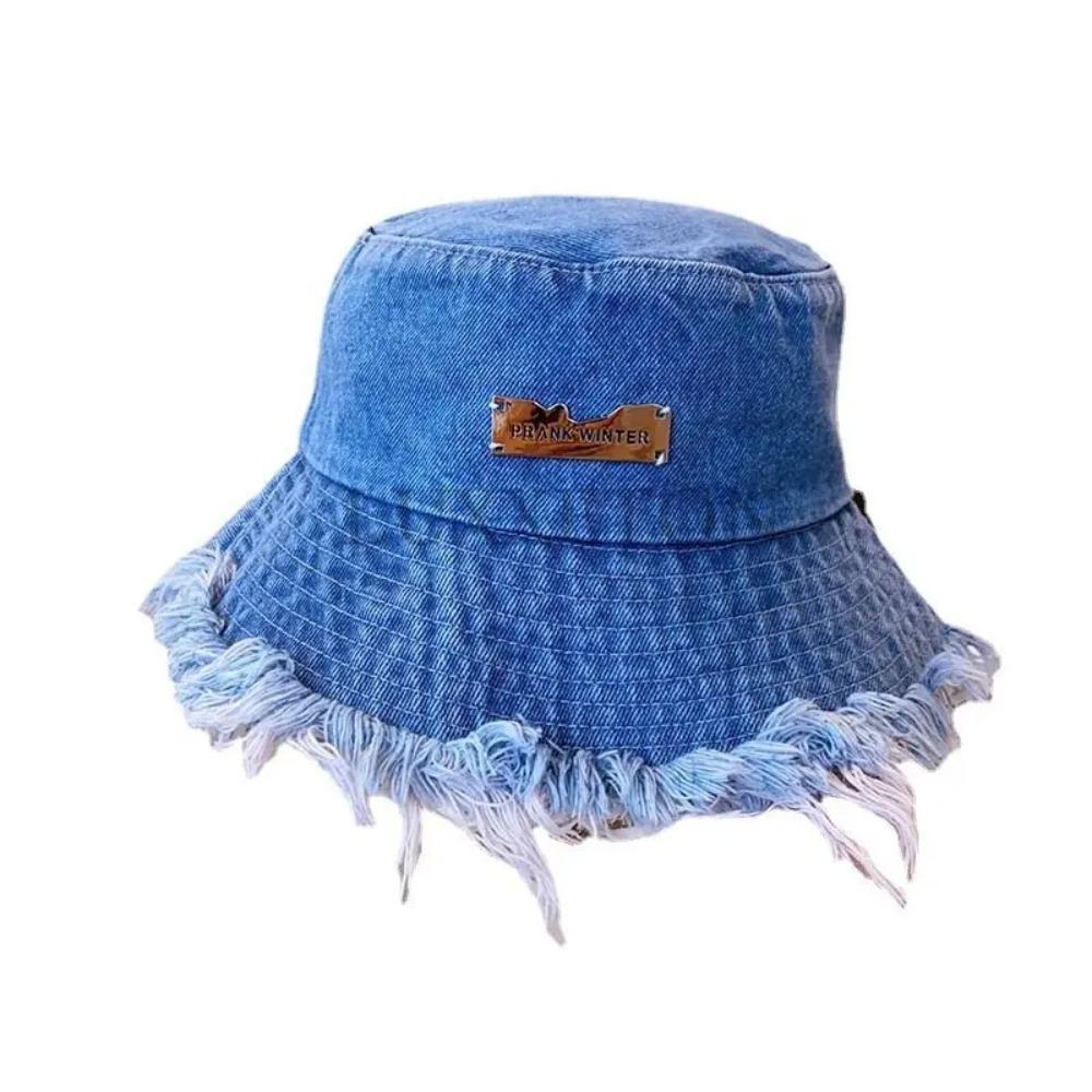 Washed Denim Fisherman Flat Caps Tassel Fisherman Hat Fashion Bucket Hats Damen