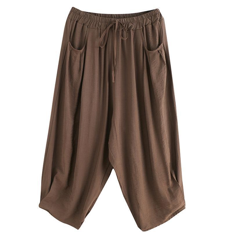 

Women s Summer Thin Cotton-Linen Casual Pants Loose Seven-Point Elastic Waist Harem Pants XL