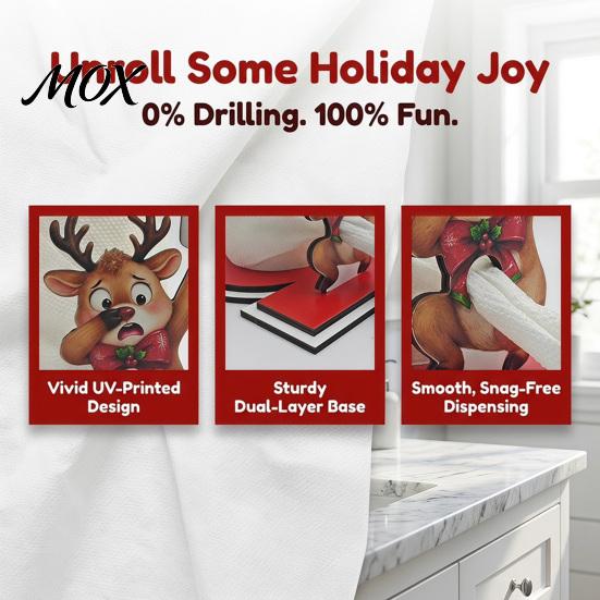 Solid Wood Paper Towel Rack Christmas Holder, Funny Snowman Elf Santa Claus Tissue Gift for Kitchen Dispenser, Decorative Wooden Standing Roll Holder