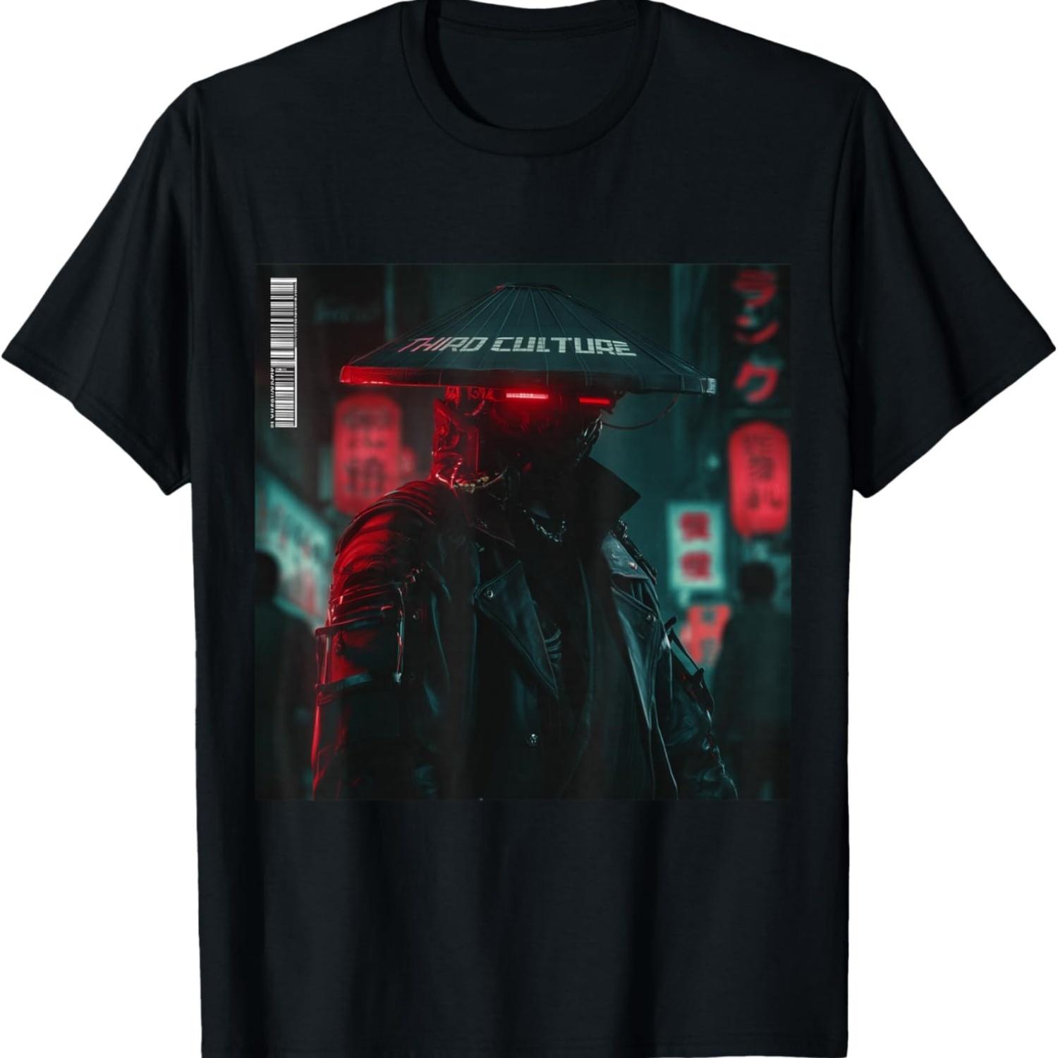 Cyberpunk Robot Laser Eyes Samurai T-Shirt S