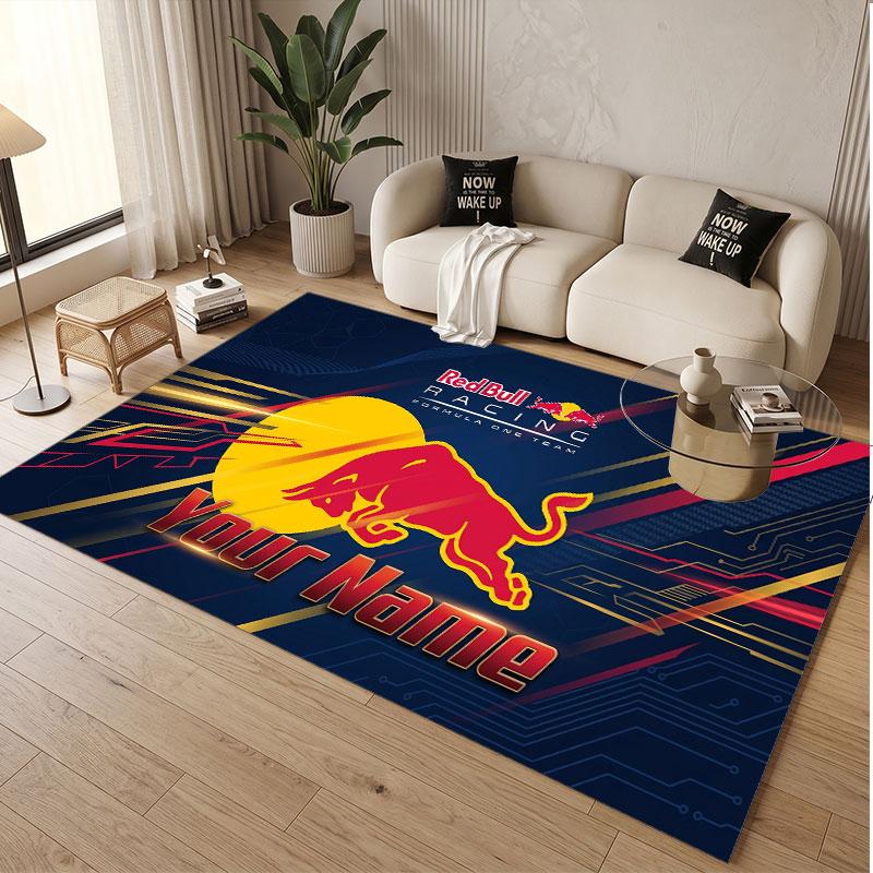 Custom Rug Red Bull Racing Pattern Print Name Text Soft Non‑Slip Floor Carpet for Home Indoor Decoration