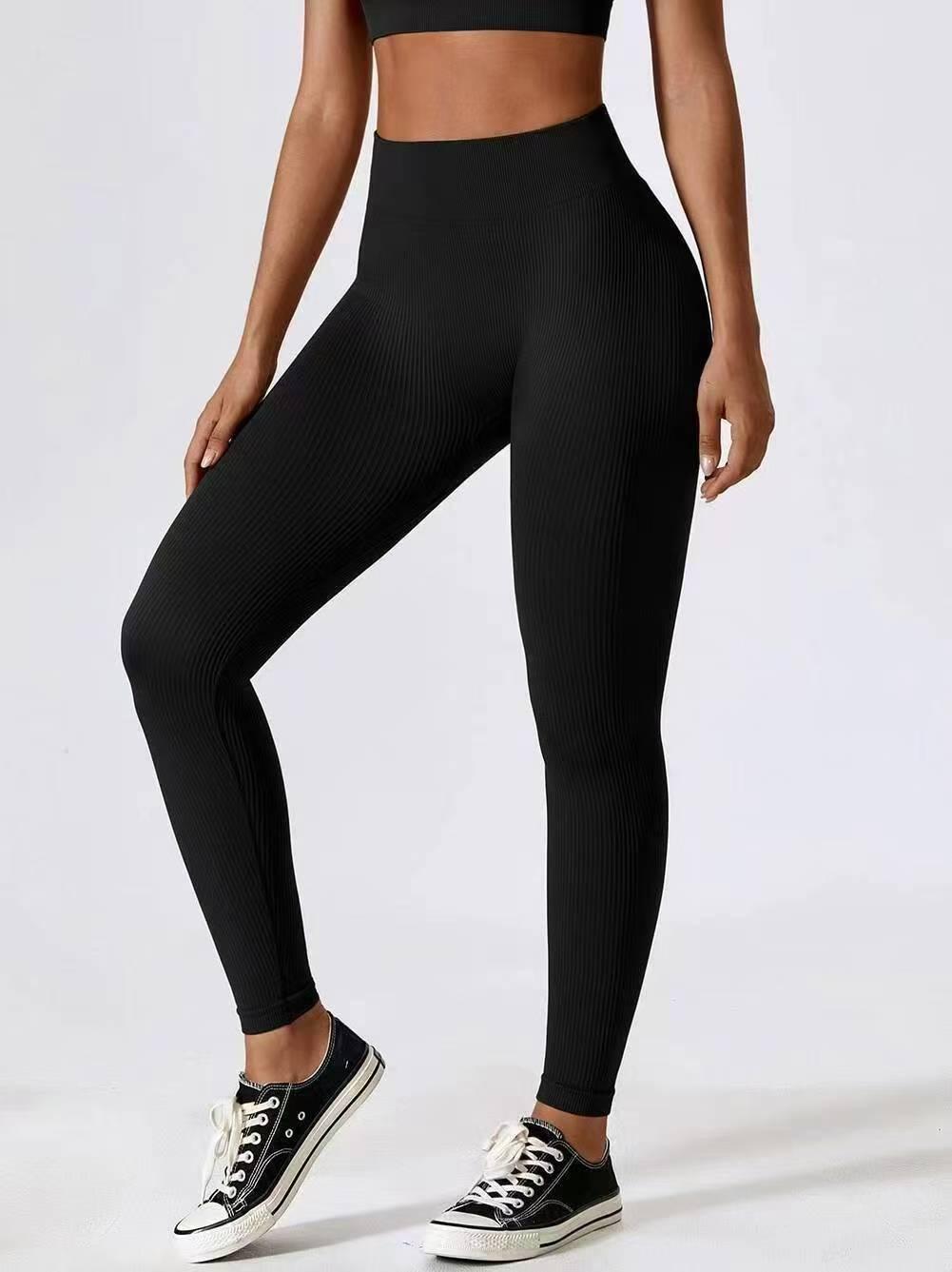 

Women s Solid Color Ribbed Modal Cotton Yoga Leggings - Breathable, High Elastic, 9-Point Length for Spring and Autumn. Large (55-65 kg) чёрный