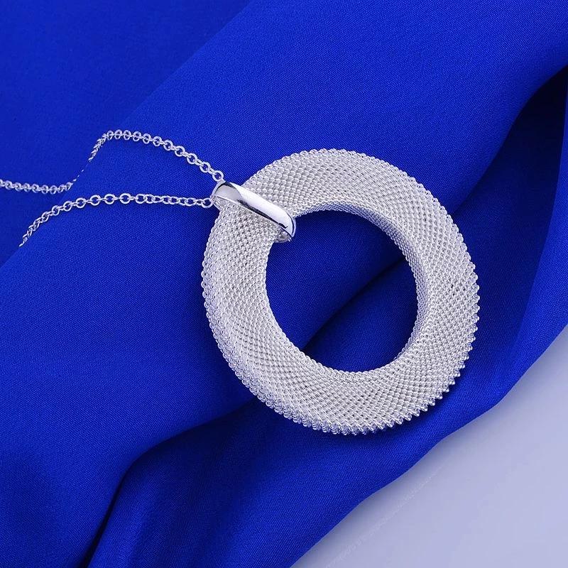 40-75cm Luxury Designer Network Circle Pendant 925 Sterling Silver Necklace for Women Party Wedding Fashion  Jewelry Gifts