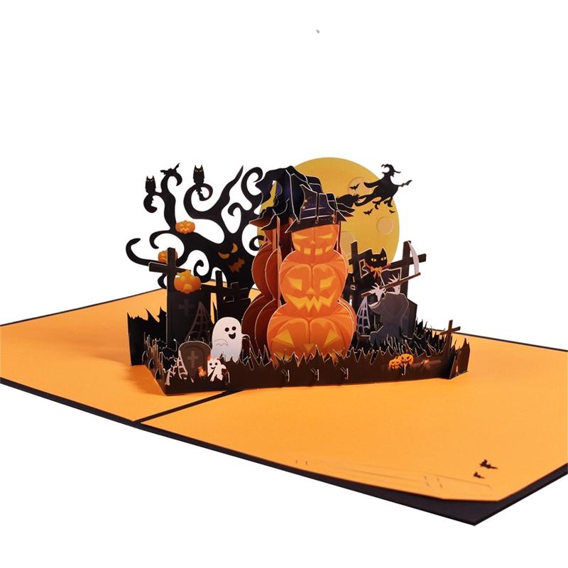 3D for Pop Up Halloween Pumpkin Greeting Card Festival Invitation Greeting Memorial Cards for Thanksgiving New Year