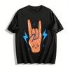Funny Rock Gesture Print Adult T-shirt Trendy Casual Breathable Crew Neck Short Sleeve Top Pure Cotton T-shirt