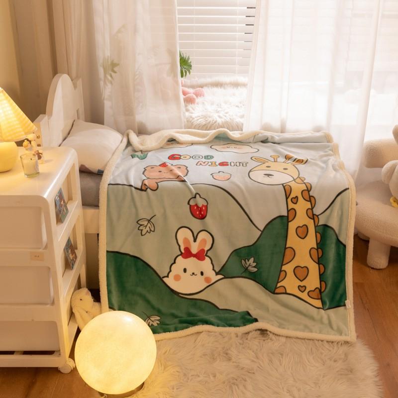 Soft Cartoon Fleece Blanket Toddlers Nap Time Double-Layer Sherpa 100x140cm Kids Bedding