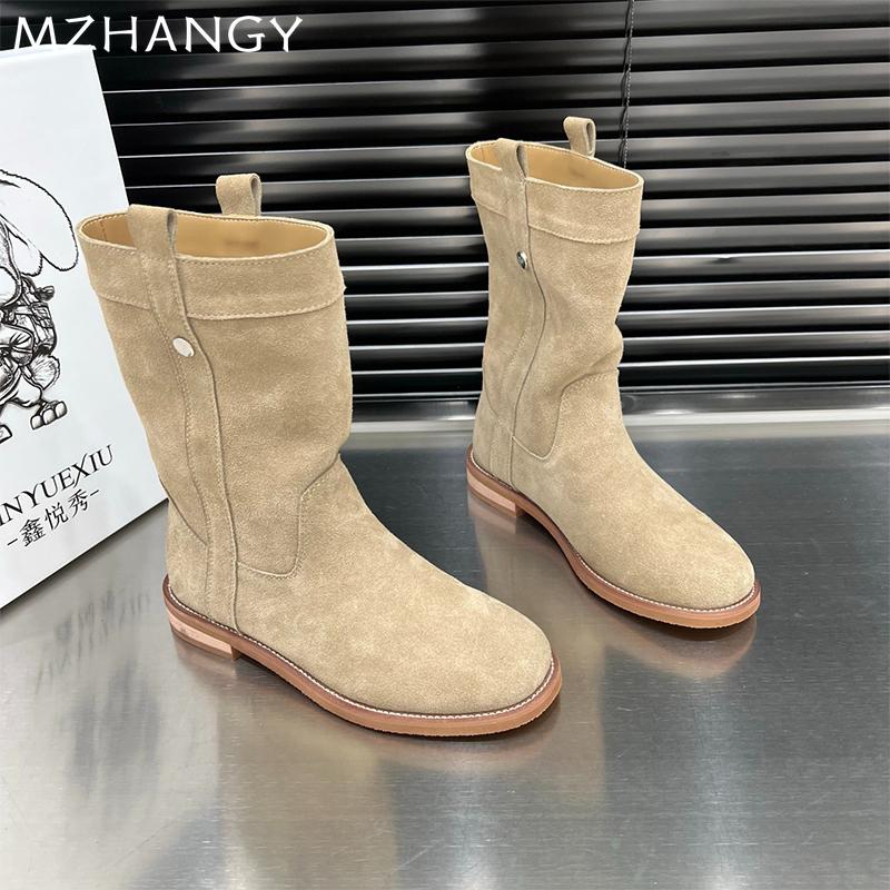 Fashion Suede Women Snow Mid Calf Boots Flats Fashion Shoes Woman 2025 Trend Walking Winter Chelsea Boots Goth New Mujer Short Botas