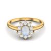 0.45 Cts Oval Moonstone 925 Sterling Silver Gold Vermeil Solitaire Halo Engagement Women Ring