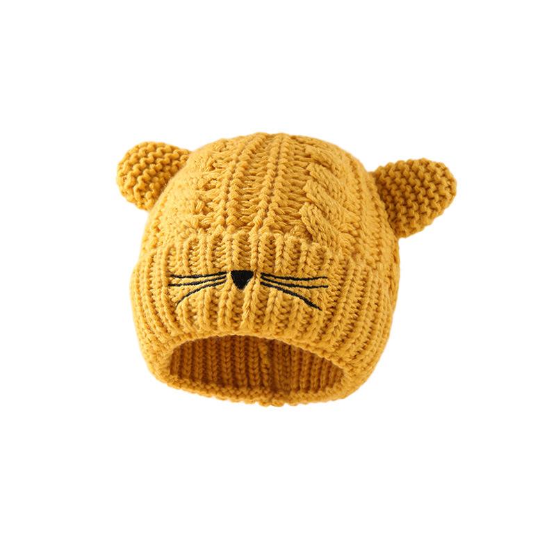 

Новая теплая вязаная шапка с кошачьими ушками на осень и зиму для мальчиков и девочек, детская уличная европейская и американская шерстяная шапка-пуловер one size fits all жёлтый