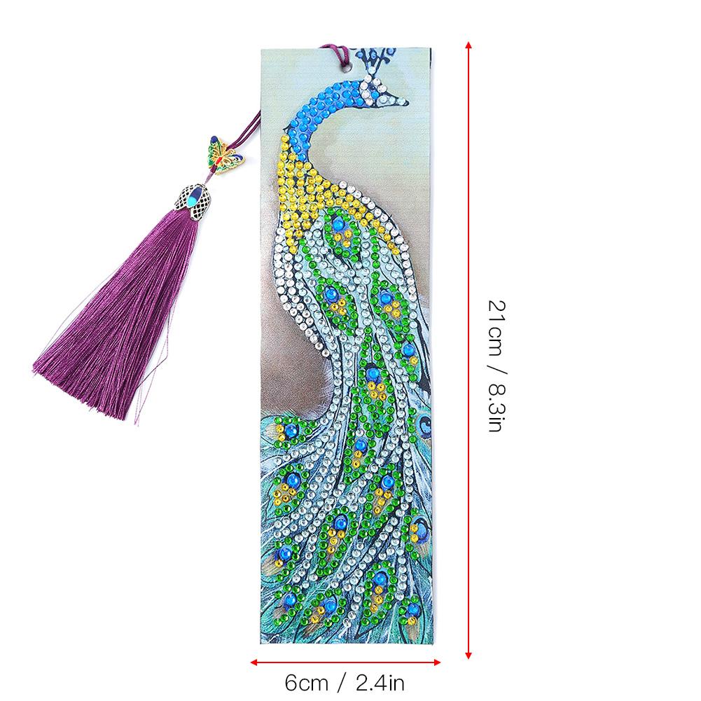 Shaped Diamond Painting Bookmark Peafowl Pattern Tassel DIY Gift Book Decoration
