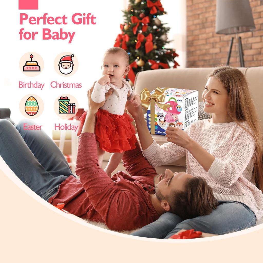 Hahaland Монтессори Детские Игрушки Месяцы Мягкий Дом с Животными с Сенсорными Игрушками для Детей Месяцы Подарки для Мальчиков Девочек 6-12 - Погремушка/Складной/Зеркало - 3-6