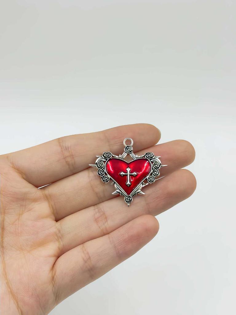 Gothic Heart and Thorns Cross Pendant for DIY Halloween Jewelry