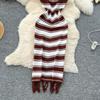 Sommer Frauen Ärmelloses Gestreiftes Gestricktes Quaste Schlank Bodycon Etuikleid Pullover Kleider