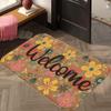 Floral Welcome Doormat Flannel Non-Slip Absorbent Rug Machine Washable for Living Room Bedroom Kitchen Bathroom