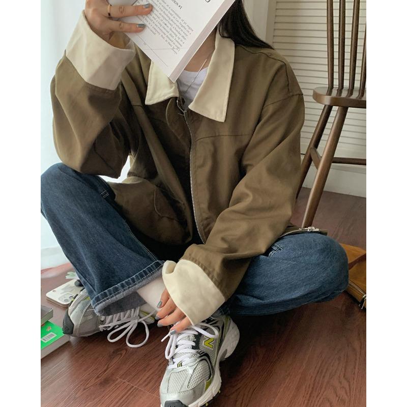 New Spring and Autumn Retro Splicing Korean Style Loose Jacket Women's Long Sleeve Top