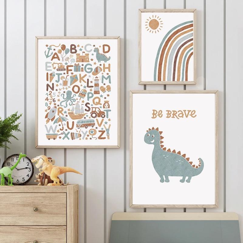 Sun Rainbow Dinosaur Octopus Education Alphabet Wall Art Canvas Painting Poster Print Nursery Wall Pictures Kids Room Decoration