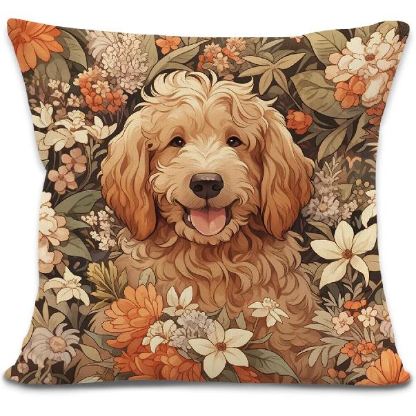 Bichon Frise Pillow Covers 18x18 inches, Vintage Floral Dog Throw Pillow Covers, Gifts for Dog Lover, Farmhouse Botanical Style Decorative