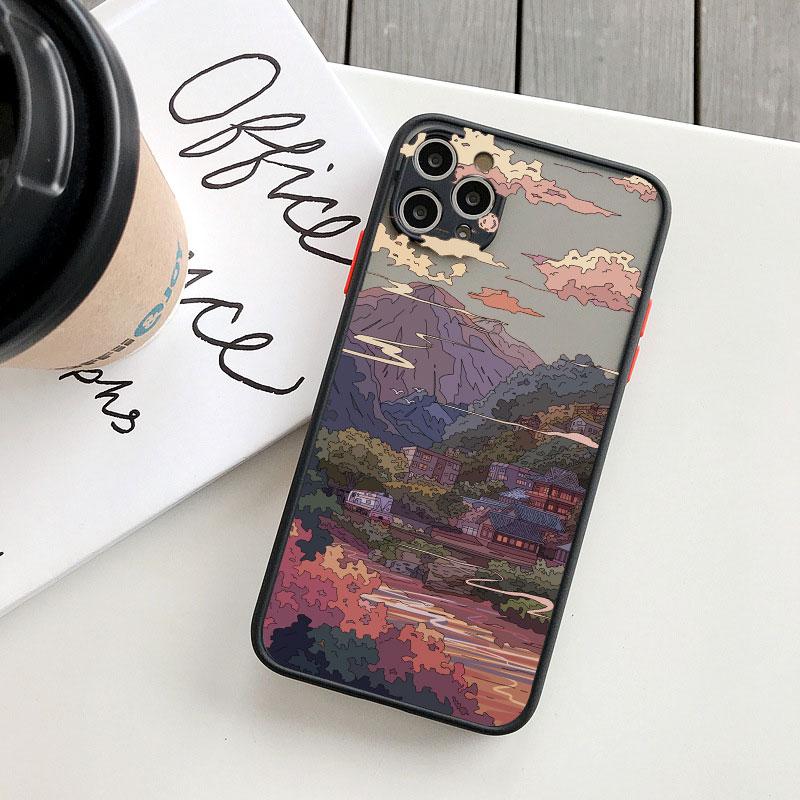 Japanese Anime Scene Landscape Phone Case for iPhone X XR XS 12 13 14 11 15 Pro Max Mini 8 7 Plus Cartoon Scenery Covers Fundas