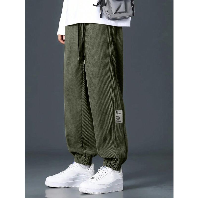 Casual sports corduroy loose trendy brand men's trousers straight multi-pocket overalls